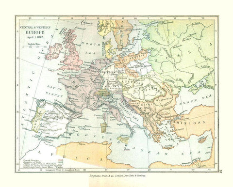 Europe 1812 - Gardiner 1902 White Modern Wood Framed Art Print with Double Matting by Gardiner