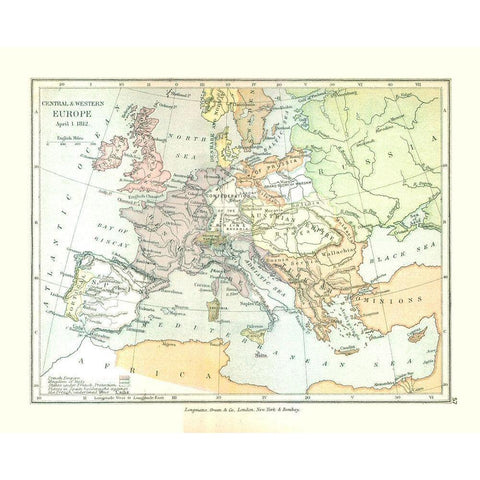 Europe 1812 - Gardiner 1902 Black Modern Wood Framed Art Print with Double Matting by Gardiner