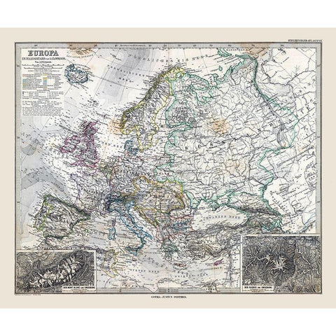 Europe - Stieler 1885 Gold Ornate Wood Framed Art Print with Double Matting by Stieler