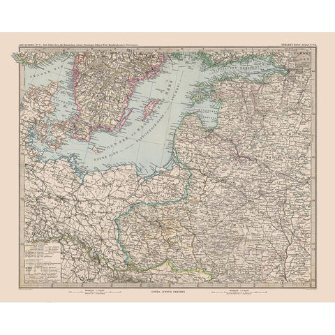 Europe Baltic Sea Surroundings - Stieler 1885 Gold Ornate Wood Framed Art Print with Double Matting by Stieler