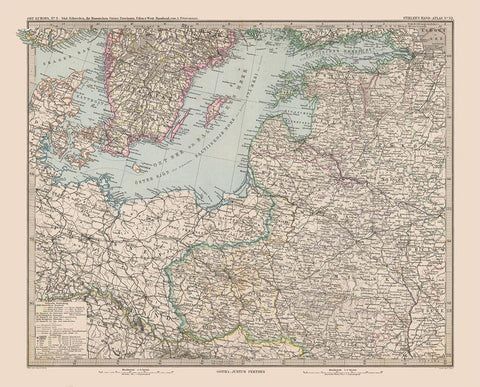 Europe Baltic Sea Surroundings - Stieler 1885 Black Ornate Wood Framed Art Print with Double Matting by Stieler