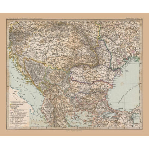 Southeast Europe - Stieler 1885 Gold Ornate Wood Framed Art Print with Double Matting by Stieler
