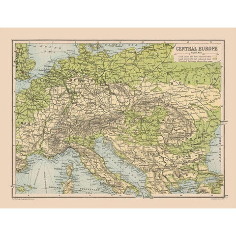 Central Europe - Bartholomew 1892 White Modern Wood Framed Art Print by Bartholomew