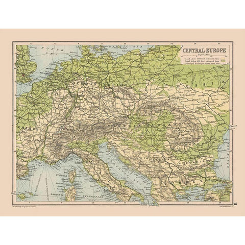 Central Europe - Bartholomew 1892 Black Modern Wood Framed Art Print with Double Matting by Bartholomew
