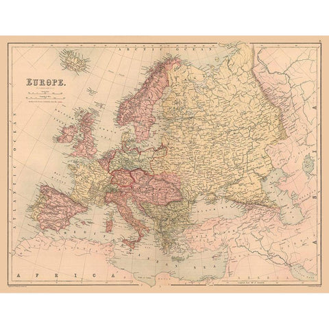 Europe - Black 1867 Black Modern Wood Framed Art Print with Double Matting by Black