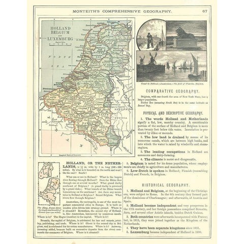 Europe Luxemburg Holland Belgium - Monteith 1882 Black Modern Wood Framed Art Print by Monteith