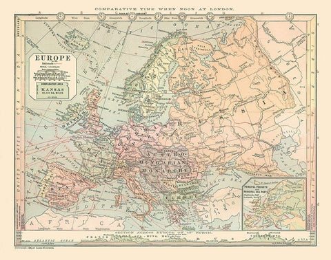 Europe Russia Turkey Spain - Monteith 1882 Black Ornate Wood Framed Art Print with Double Matting by Monteith