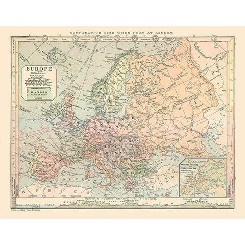 Europe Russia Turkey Spain - Monteith 1882 Black Modern Wood Framed Art Print with Double Matting by Monteith