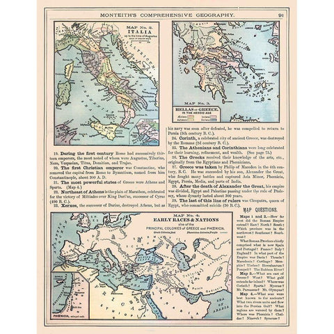 Europe Italy Greece - Monteith 1882 White Modern Wood Framed Art Print by Monteith