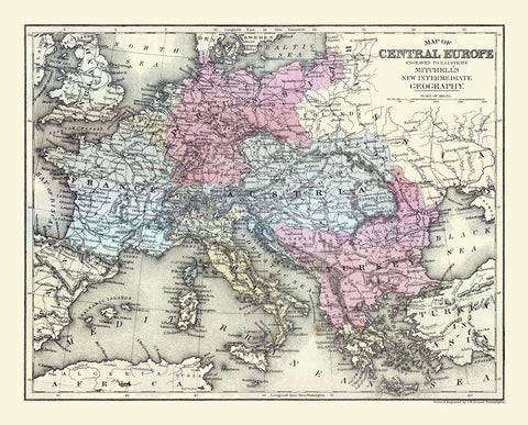 Central Europe - Mitchell 1877 Black Ornate Wood Framed Art Print with Double Matting by Mitchell