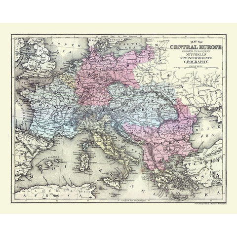 Central Europe - Mitchell 1877 Gold Ornate Wood Framed Art Print with Double Matting by Mitchell