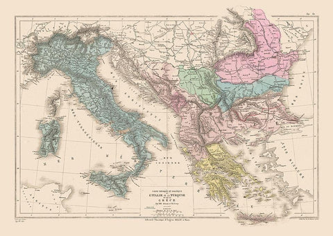 Europe Italy Turkey Greece - Drioux 1882 White Modern Wood Framed Art Print with Double Matting by Drioux