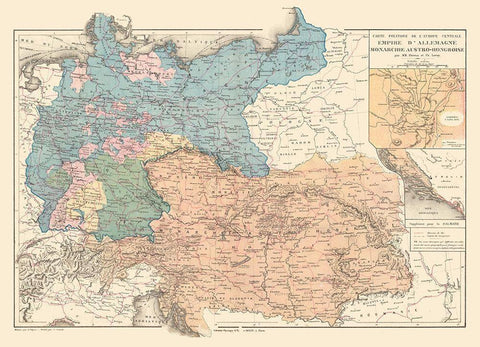 Europe German Empire Austria Hungary - Drioux 1882 White Modern Wood Framed Art Print with Double Matting by Drioux