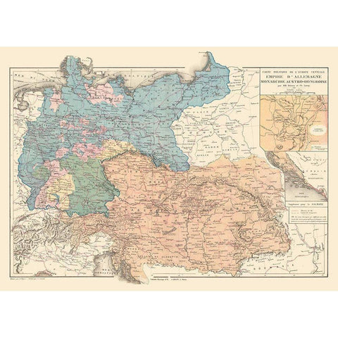 Europe German Empire Austria Hungary - Drioux 1882 Black Modern Wood Framed Art Print by Drioux