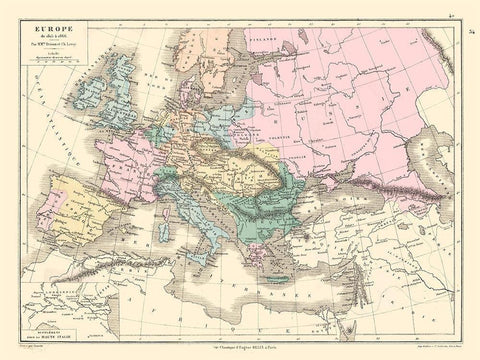Europe 1815 to 1866 - Drioux 1882 Black Ornate Wood Framed Art Print with Double Matting by Drioux