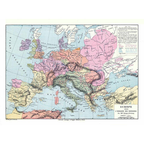 Barbarian Invasion Europe - Drioux 1882 Gold Ornate Wood Framed Art Print with Double Matting by Drioux