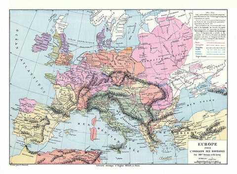 Barbarian Invasion Europe - Drioux 1882 Black Ornate Wood Framed Art Print with Double Matting by Drioux