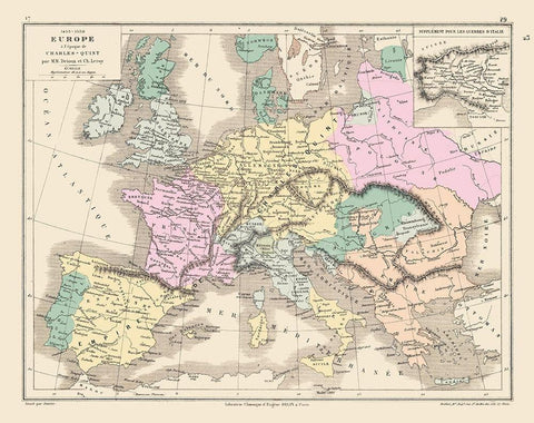 Europe 1453 to 1558 - Drioux 1882 White Modern Wood Framed Art Print with Double Matting by Drioux