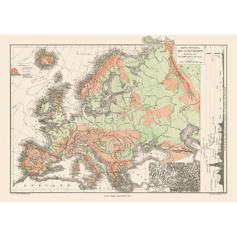 Physical Europe Terrain Floor - Drioux 1882 Black Modern Wood Framed Art Print with Double Matting by Drioux