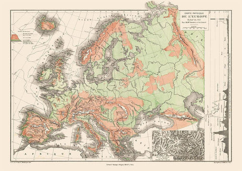 Physical Europe Terrain Floor - Drioux 1882 White Modern Wood Framed Art Print with Double Matting by Drioux