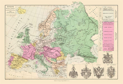 Europe Political Divisions - Drioux 1882 Black Ornate Wood Framed Art Print with Double Matting by Drioux