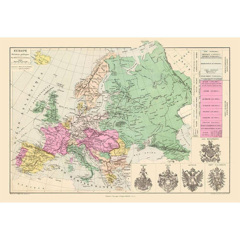 Europe Political Divisions - Drioux 1882 Black Modern Wood Framed Art Print by Drioux