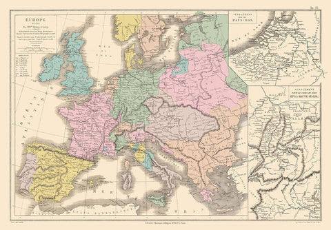 Europe 1715 - Drioux 1882 Black Ornate Wood Framed Art Print with Double Matting by Drioux