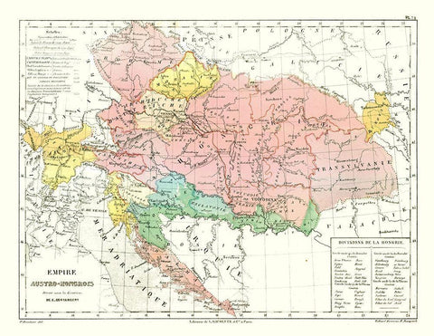 Europe Austria Hungary - Cortambert 1880 White Modern Wood Framed Art Print with Double Matting by Cortambert