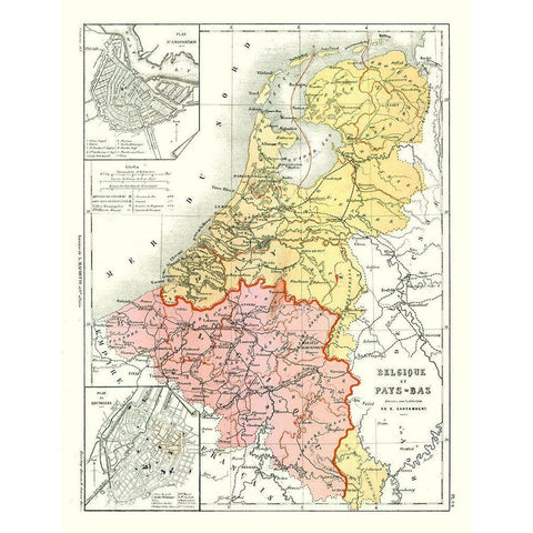 Europe Belgium Netherlands - Cortambert 1880 Black Modern Wood Framed Art Print by Cortambert