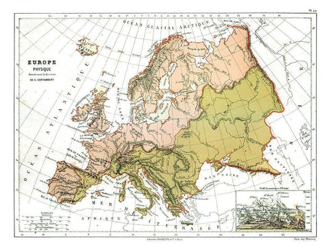 Physical Europe - Cortambert 1880 White Modern Wood Framed Art Print with Double Matting by Cortambert