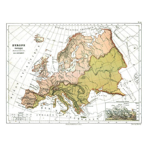 Physical Europe - Cortambert 1880 Black Modern Wood Framed Art Print by Cortambert