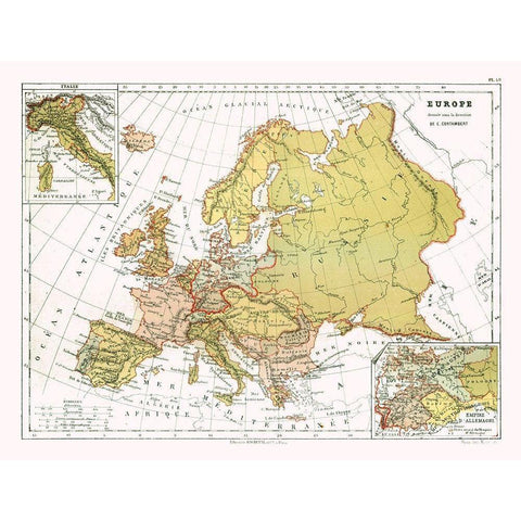 Political Europe - Cortambert 1880 Black Modern Wood Framed Art Print by Cortambert