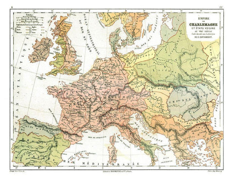 Charles the Great Empire Europe - Cortambert 1880 Black Ornate Wood Framed Art Print with Double Matting by Cortambert