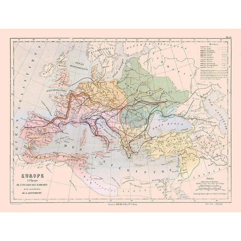 Europe Barbarian Invasions - Cortambert 1880 Black Modern Wood Framed Art Print by Cortambert