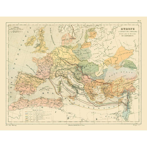 Europe Crusades - Cortambert 1880 Black Modern Wood Framed Art Print with Double Matting by Cortambert