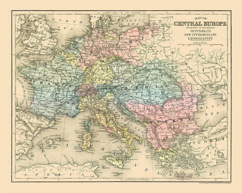 Central Europe - Mitchell 1877 Black Ornate Wood Framed Art Print with Double Matting by Mitchell