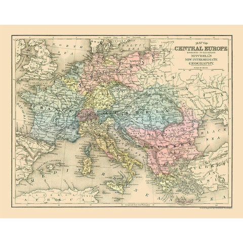 Central Europe - Mitchell 1877 Gold Ornate Wood Framed Art Print with Double Matting by Mitchell