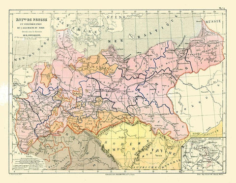 Prussian Kingdom North German Confederation Black Ornate Wood Framed Art Print with Double Matting by Cortambert