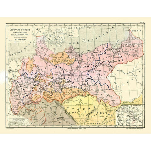 Prussian Kingdom North German Confederation Black Modern Wood Framed Art Print by Cortambert