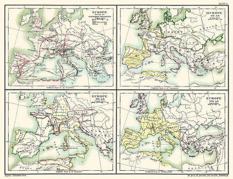 Europe Barbarian Migrations 451 AD-500 AD Black Ornate Wood Framed Art Print with Double Matting by Poole
