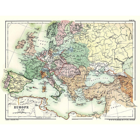 Europe 1740 - Poole 1902 Gold Ornate Wood Framed Art Print with Double Matting by Poole