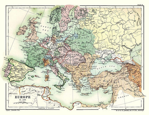 Europe 1740 - Poole 1902 White Modern Wood Framed Art Print with Double Matting by Poole