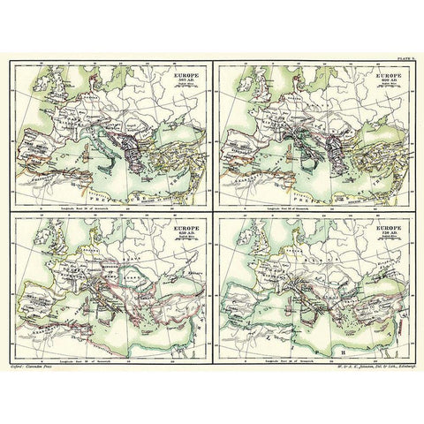Europe 565 AD-720 AD - Poole 1902 Gold Ornate Wood Framed Art Print with Double Matting by Poole