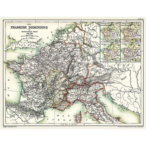 Europe Frankish Dominions Merovingian 486-768 Black Modern Wood Framed Art Print with Double Matting by Poole