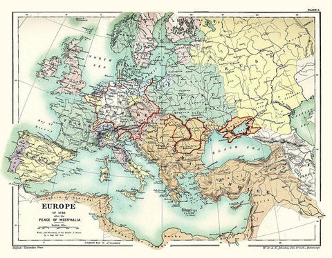 Europe 1648 Peace of Westphalia - Poole 1902 Black Ornate Wood Framed Art Print with Double Matting by Poole