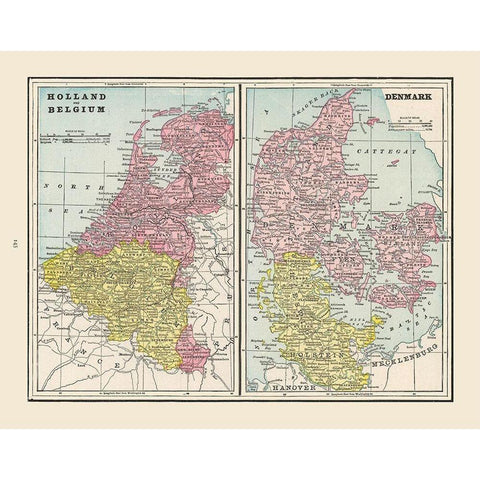 Europe Holland Belgium Denmark - Cram 1892 Black Modern Wood Framed Art Print with Double Matting by Cram