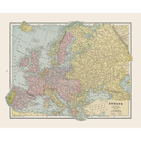 Europe - Cram 1892 White Modern Wood Framed Art Print by Cram