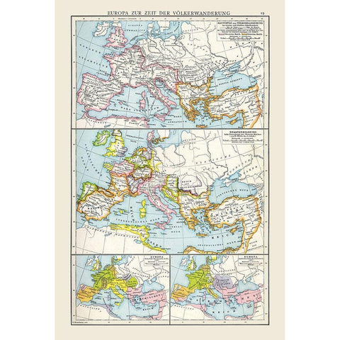 Europe Migrations - Droysen 1886 White Modern Wood Framed Art Print by Droysen