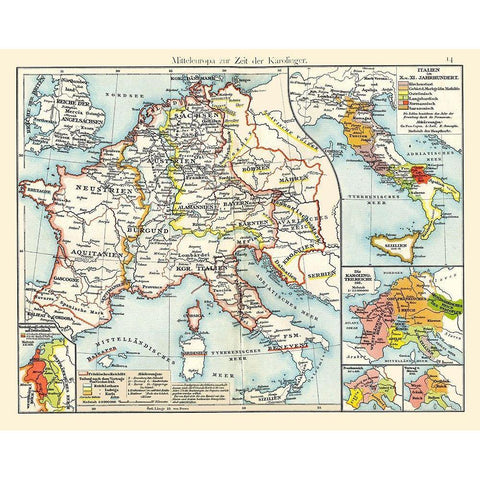 Central Europe Carolingians - Putzgers 1897 Gold Ornate Wood Framed Art Print with Double Matting by Putzgers