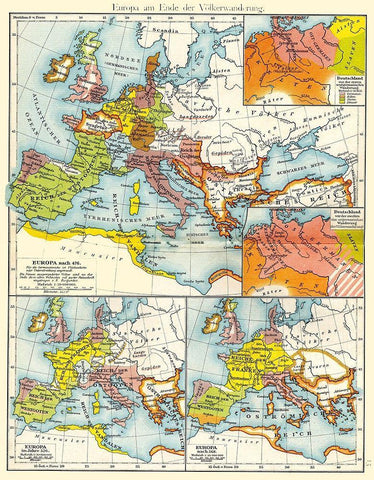 Europe End of Migrations - Putzgers 1897 White Modern Wood Framed Art Print with Double Matting by Putzgers